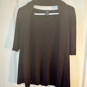 Eileen Fisher Brown Wool Ribbed V- Neck Sweater with Matching Scarf, size Large